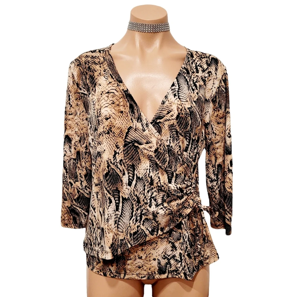 Vintage 90's Y2K retro animal print glam top blouse LARGE - Picture 1 of 6